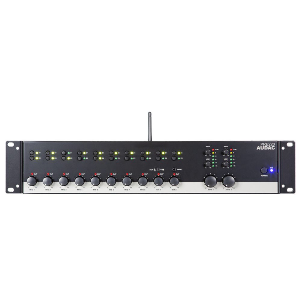 Audac PRE220 12-kanaals 2 zonemixer met BT