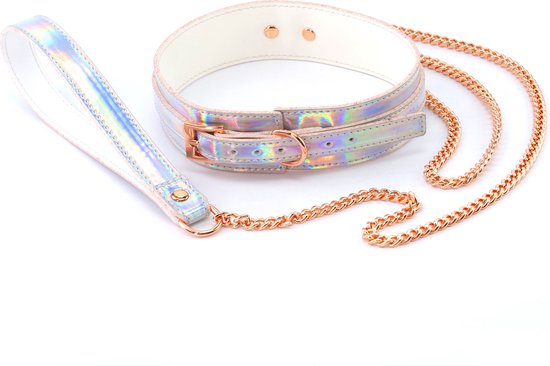 Cosmo Bondage - Holografische halsband met ketting
