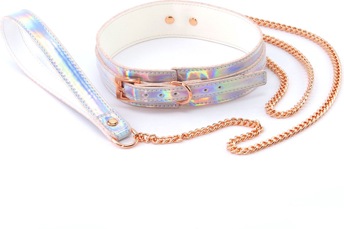 Cosmo Bondage - Holografische halsband met ketting