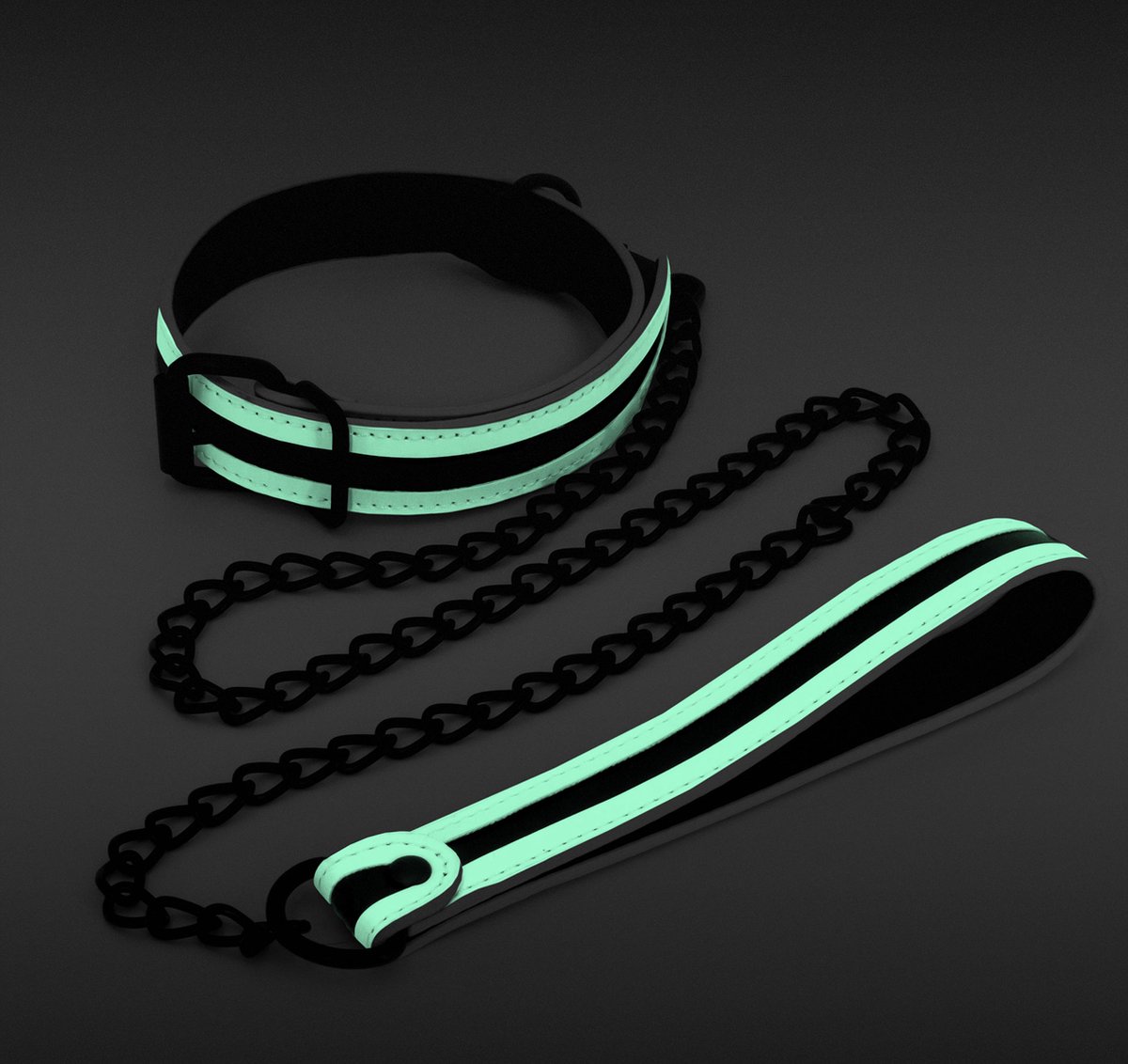 Glo In The Dark Bondage - Glow-in-the-dark halsband met ketting