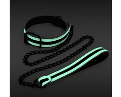 Glo In The Dark Bondage - Glow-in-the-dark halsband met ketting