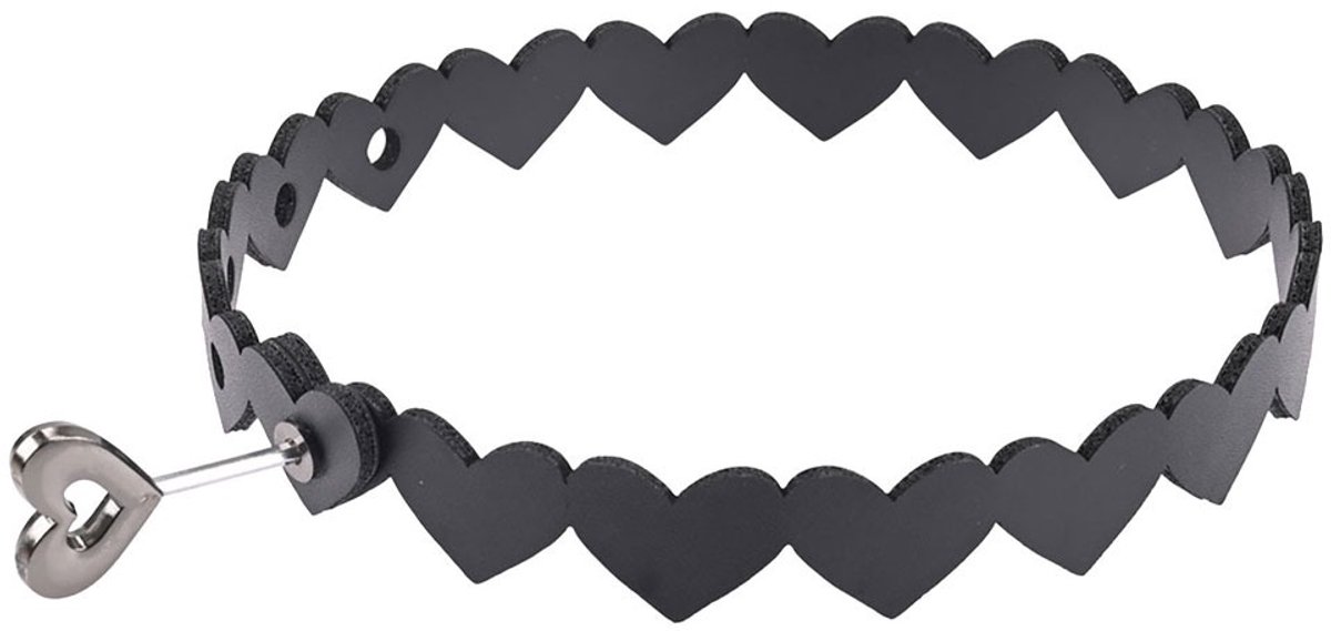 Sex & Mischief - Kunstleren hartjeshalsband met slot