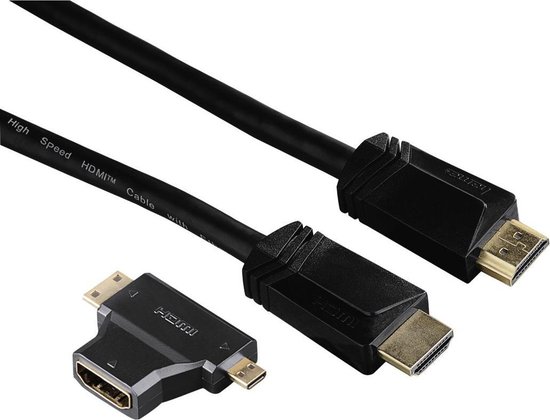 Hama HDMI-kabel 1,5m UHD 3 sterren High Speed + HDMI-adapter