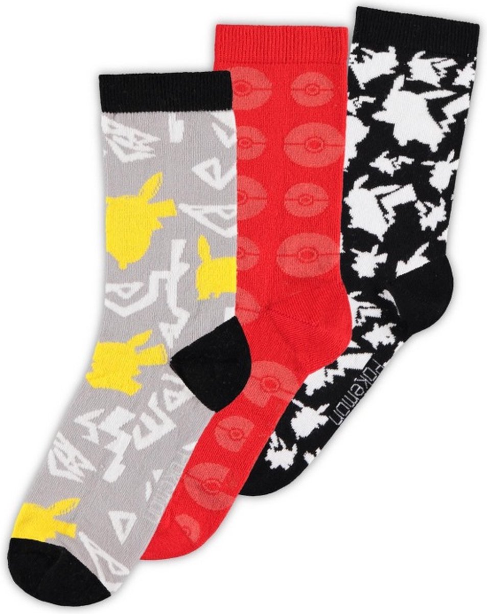 Difuzed Pokémon - Crew Socks 3-Pack (Pikachu & Pokeballs)