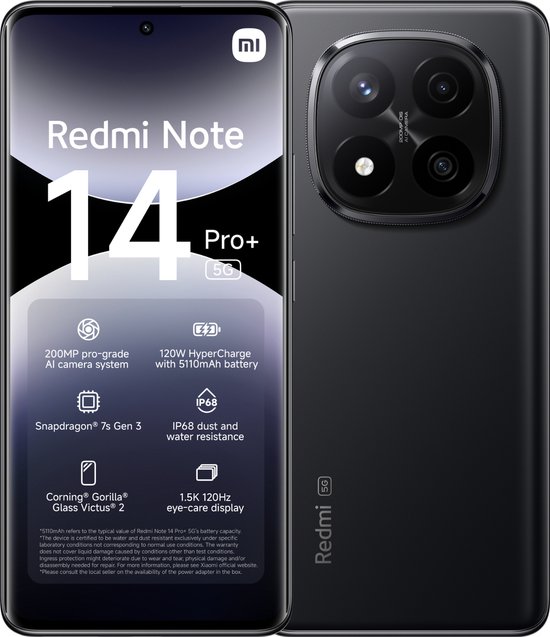 Xiaomi Redmi Note 14 Pro+ 5G 256GB Midnight Black - Zwart