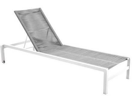 Ishi stackable lounger aluminium white rope light grey 195 x 78 x 32,5 cm Yoi - Yoi