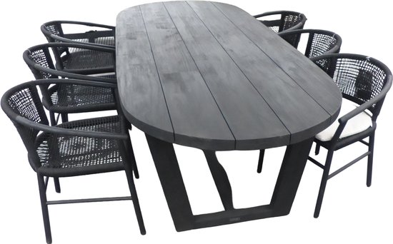 Set van Lauren tafel 270x110x76 cm charcoal en 6 Kevin stoelen lava Yoi - Yoi