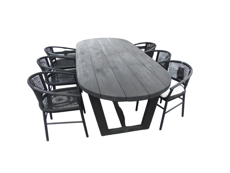 Set van Lauren tafel 270x110x76 cm charcoal en 6 Kevin stoelen lava Yoi - Yoi