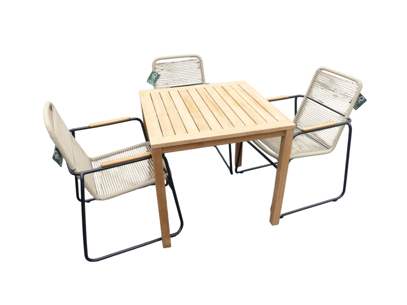 Set van Trento tafel 80x80x75 teak en 4 Wasabi stoelen naturel incl. kussen Yoi - Yoi