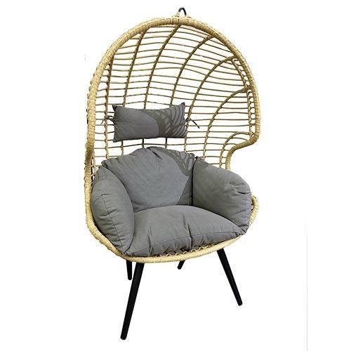 Own Hangstoel Ovaal Bungy Naturel met Grijze kussens op poten OWN - Own - Grijs