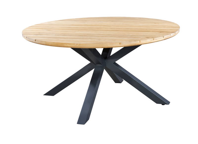 Noas dining table dia. 150 cm aluminium dark grey/teak Yoi - Yoi - Grijs