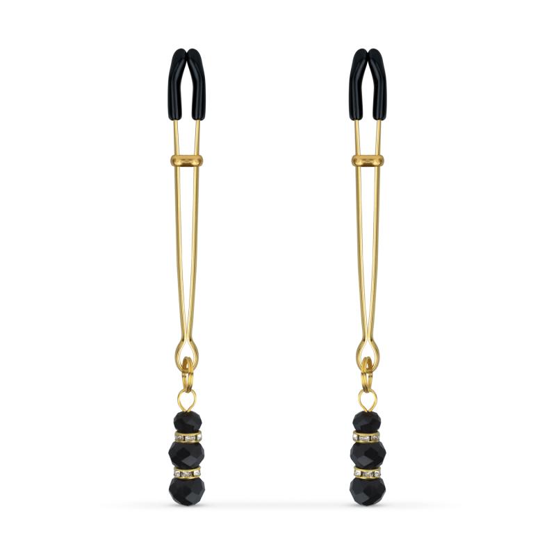 EasyToys en Tepelklemmen met Zwarte Kraaltjes - Goud