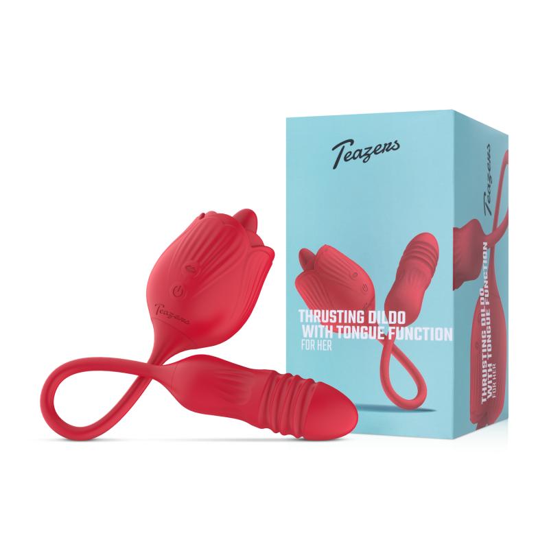 Teazers Teazers Roos Vibrator met Stotende Dildo - Rood