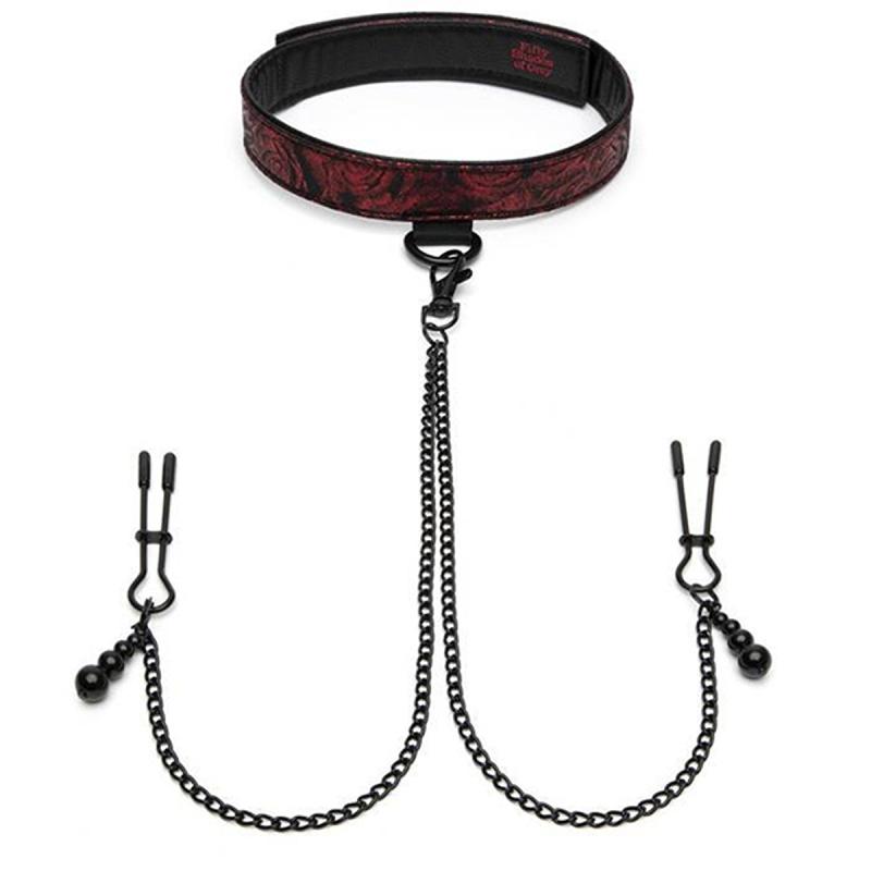 FIFTY SHADES Fifty Shades of Grey – Sweet Anticipation Halsband met Tepelklemmen – - Rood