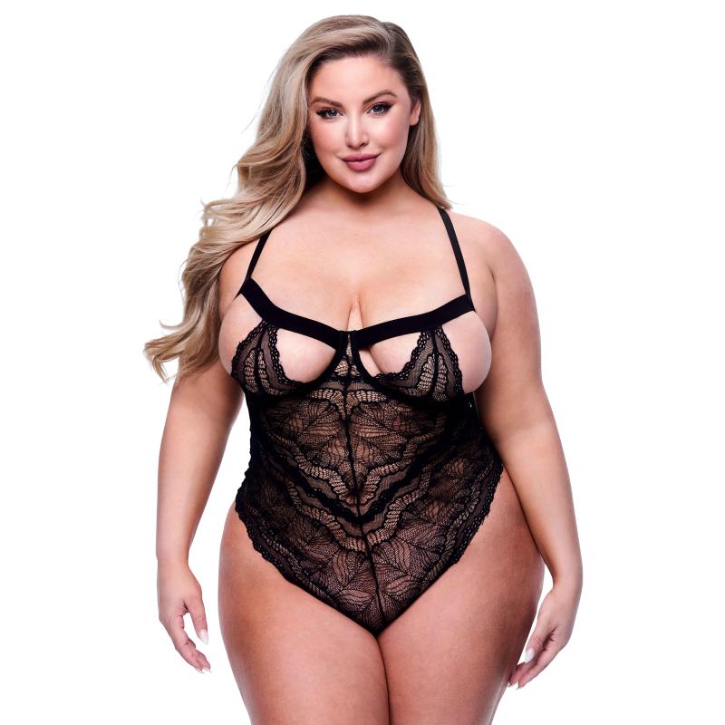 Baci Baci - Sexy Strappy Lace Teddy Black Queen - Zwart