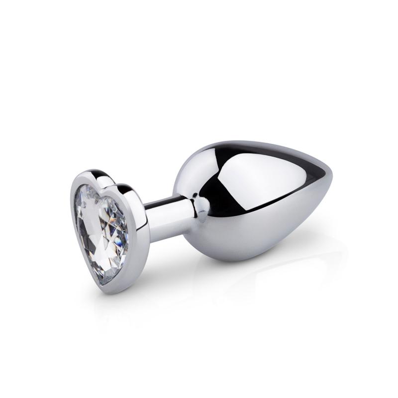 Anal Collection Zilveren buttplug met helder hartje - Silver