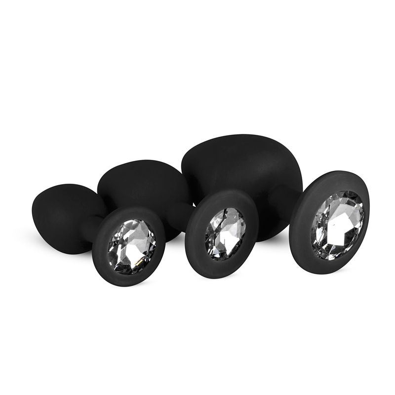 Anal Collection Siliconen Buttplug Set Met Diamantjes - Zwart