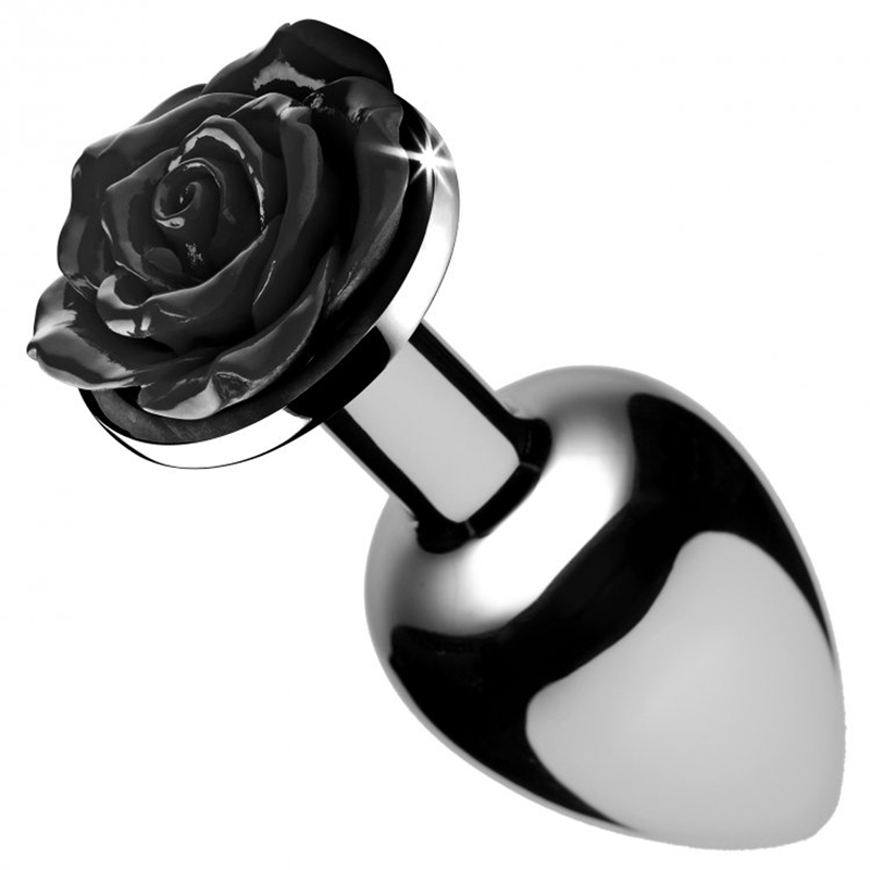 Booty Sparks Black Rose Buttplug - Silver