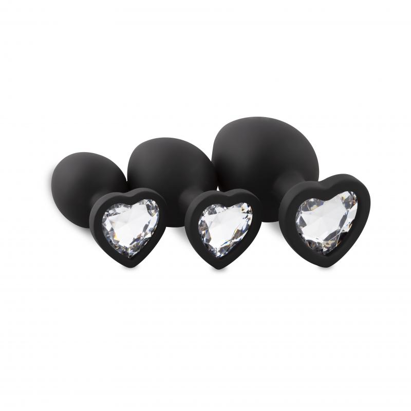 Anal Collection Siliconen Buttplug Set Met Diamantjes - Hart - Zwart