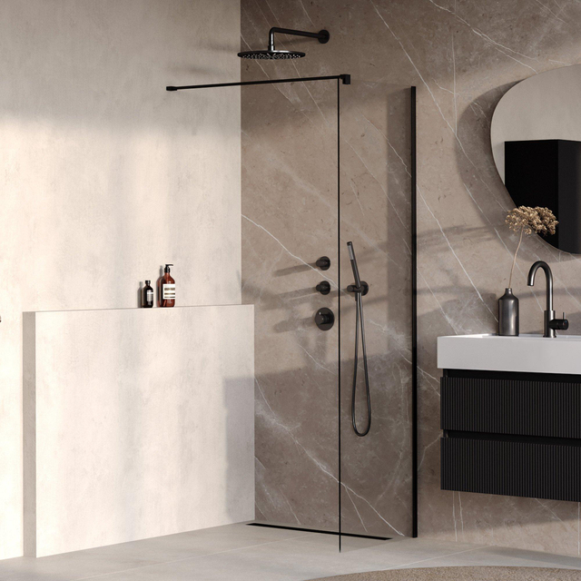 Brauer BRAUER Oblivion Inloopdouche - 60x200cm - glascoating - helder glas - mat zwart GS-OBI1H60200MZ