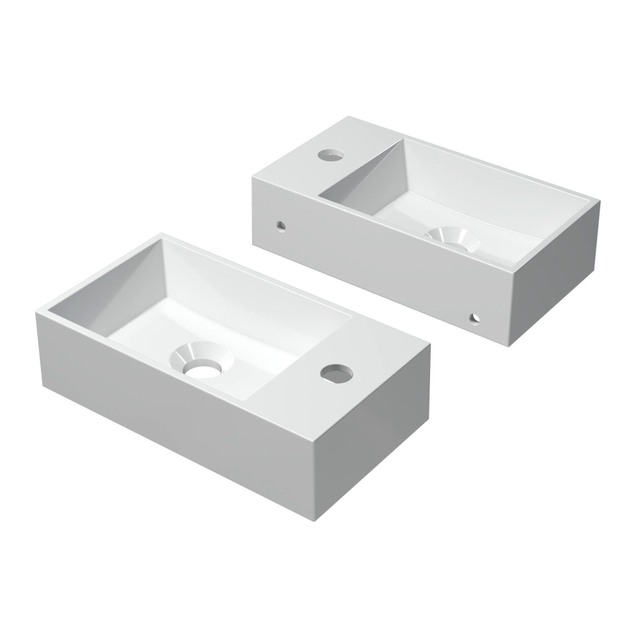 INK INK Contra Fontein - 40x22x10cm - wasbak links - 1 kraangat - polystone wit glans 3403040