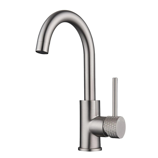 Wiesbaden Wiesbaden Ribbd wastafelkraan met draaibare uitloop geborsteld staal 29.5321