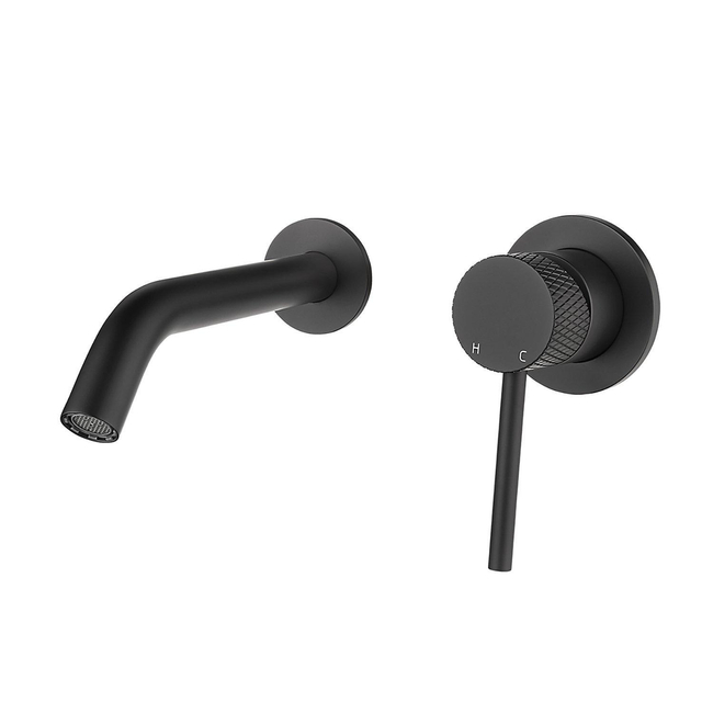 Wiesbaden Wiesbaden Ribbd eenhendel wastafelkraan inbouw compleet mat zwart 29.5332