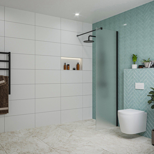 Fortifura Galeria inloopdouche - 60x200cm - mat glas - wandarm - mat zwart SW797923/SW797905