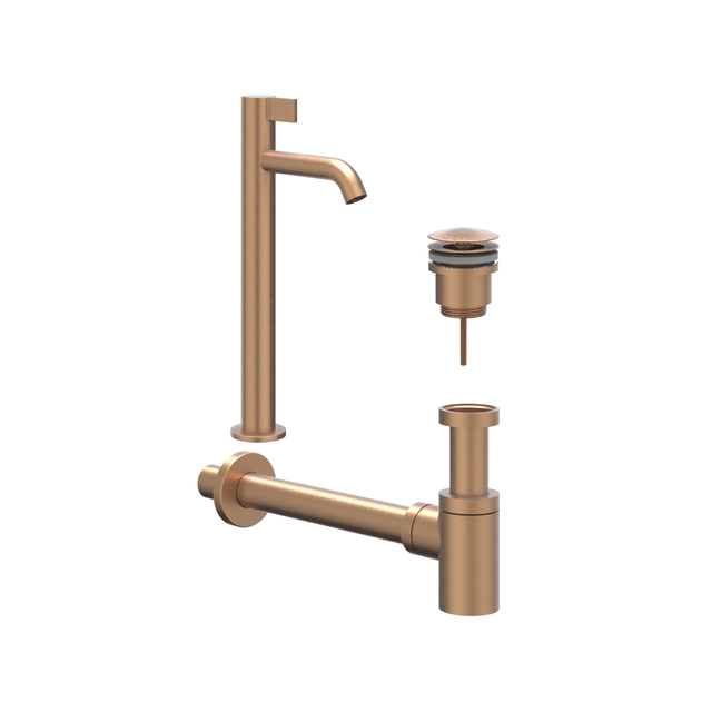 IVY Fonteinset - opbouw - verhoogd - always open plug - Geborsteld mat koper PVD 6901475