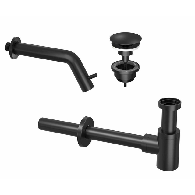 INK INK 3A Fonteinkraanset - wandFonteinkraan - always open - plug en designSifon - zwart mat 9902421