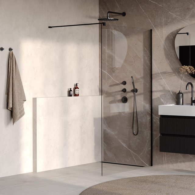 Brauer BRAUER Oblivion Inloopdouche - 110x200cm - glascoating - helder glas - mat zwart GS-OBI1H110200MZ