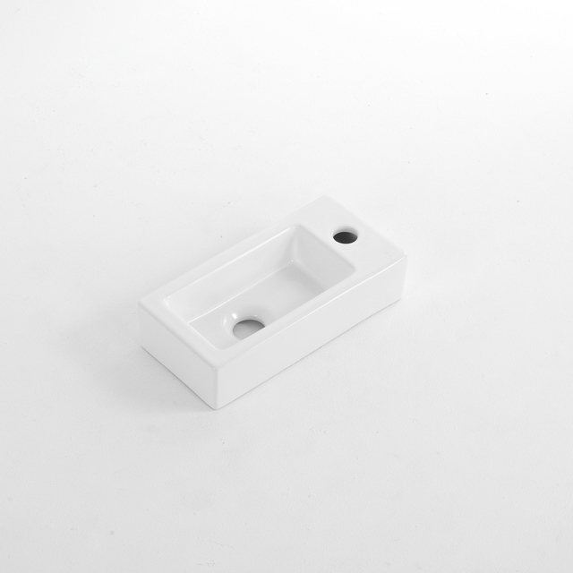 QeramiQ QeramiQ Dely Fontein - 38x18.5x9cm - keramiek - kraangat rechts - Glans wit E-8020R-GW