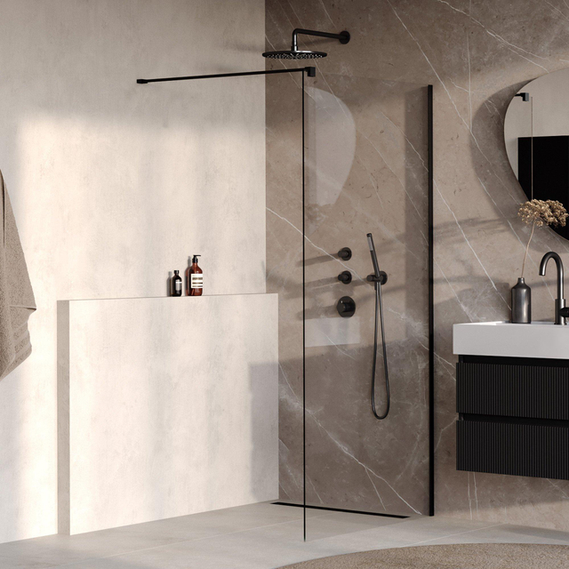 Brauer BRAUER Oblivion Inloopdouche - 100x200cm - glascoating - helder glas - mat zwart GS-OBI1H100200MZ