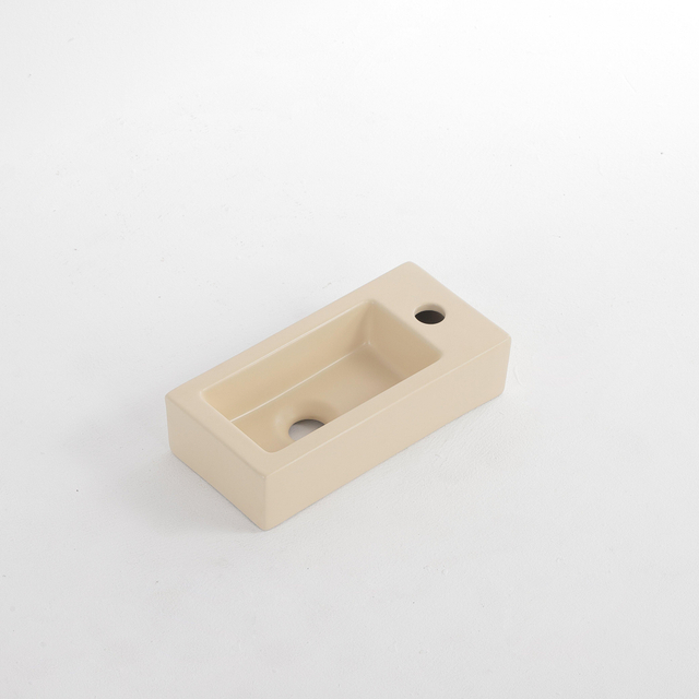 QeramiQ QeramiQ Dely Fontein - 38x18.5x9cm - keramiek - kraangat rechts - Mat Beige E-8020R-MB