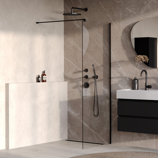 Brauer BRAUER Oblivion Inloopdouche - 70x200cm - glascoating - helder glas - mat zwart GS-OBI1H70200MZ