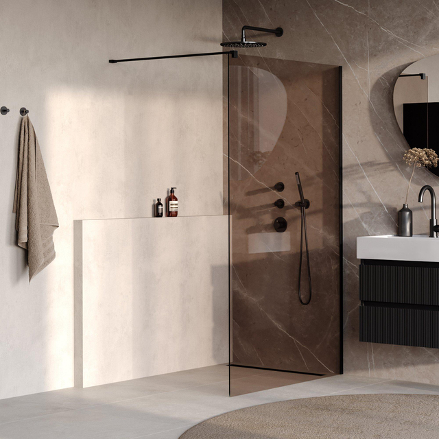 Brauer BRAUER Oblivion Inloopdouche - 120x200cm - glascoating - brons glas - mat zwart GS-OBI1B120200MZ