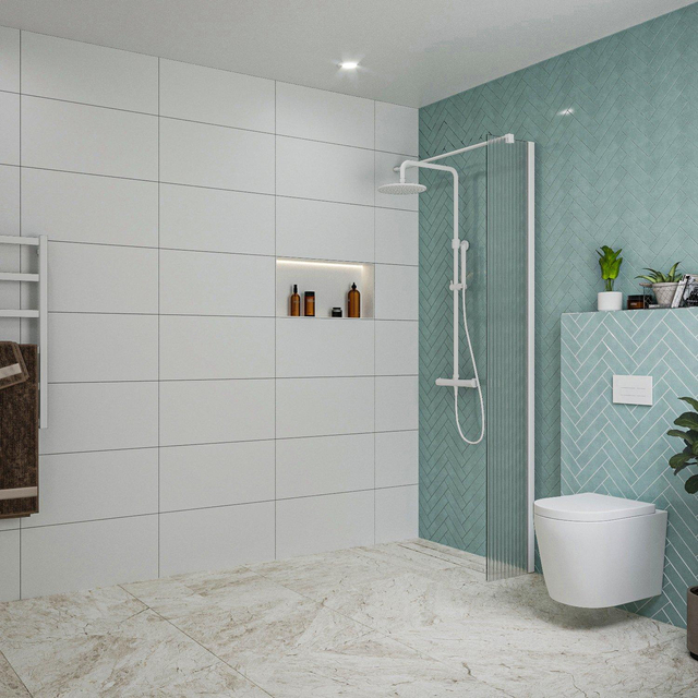 Fortifura Galeria inloopdouche - 30x200cm - ribbelglas - wandarm - mat wit SW797945/SW797906