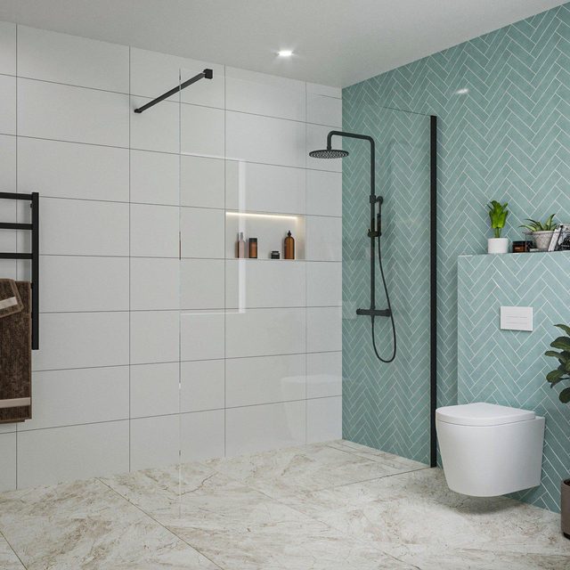 Fortifura Galeria inloopdouche - 160x200cm - helder glas - wandarm - mat zwart SW797918/SW797905