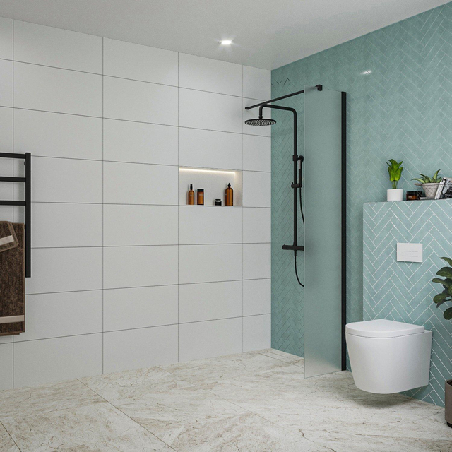 Fortifura Galeria inloopdouche - 40x200cm - mat glas - wandarm - mat zwart SW797921/SW797905