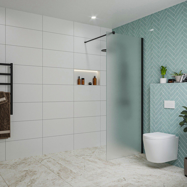 Fortifura Galeria inloopdouche - 80x200cm - mat glas - wandarm - mat zwart SW797925/SW797905