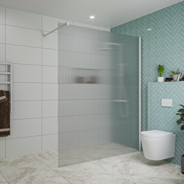 Fortifura Galeria inloopdouche - 160x200cm - ribbelglas - wandarm - mat wit SW797956/SW797906