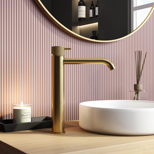 Hotbath Hotbath Cobber X hoge wastafelmengkraan zonder waste geborsteld messing pvd CX003HCBBP