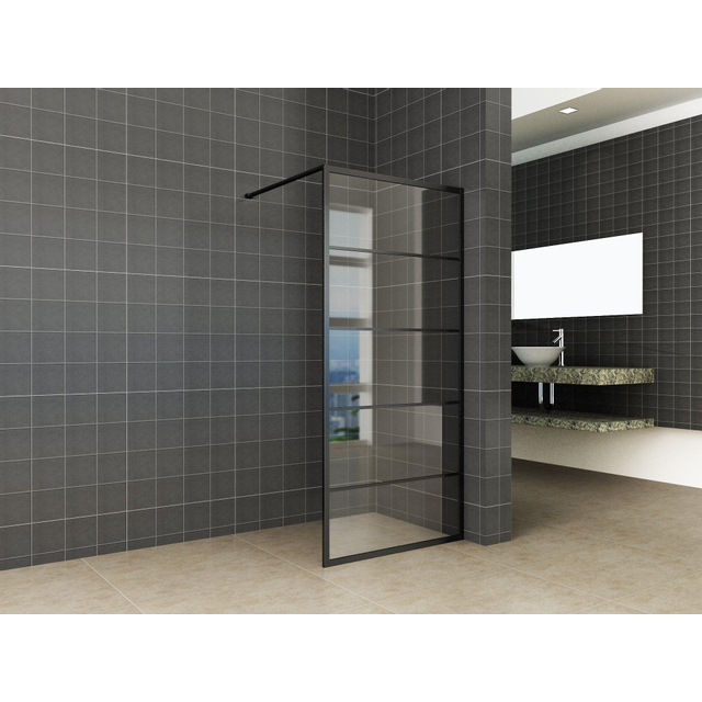 Wiesbaden Wiesbaden Horizon inloopdouche met raster 800 x 2000 x 8 mm nano helder glas/mat 20.3520 - Zwart