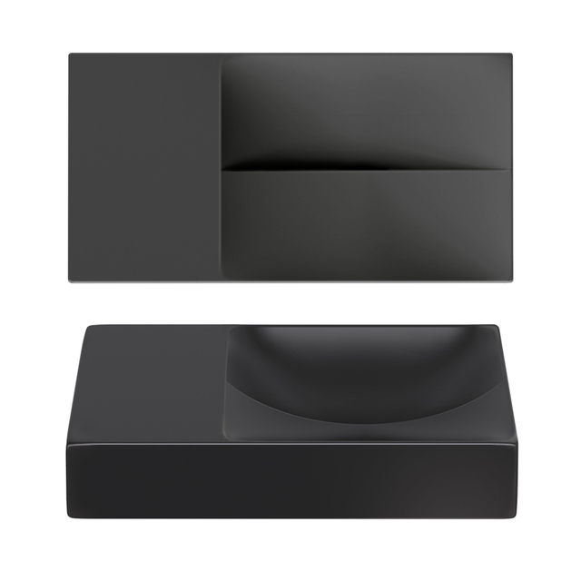 Clou Clou Vale fonteinen keramiek fontein 38x19x7cm zonder kraangat links mat CL/03.30161.L - Zwart