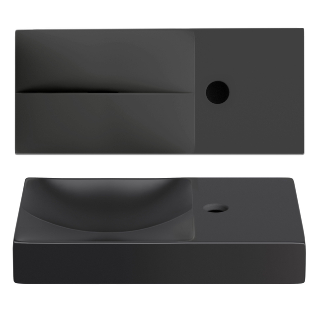 Clou Clou Vale keramiek fontein 45x19x7cm kraangat rechts mat CL/03.30162.01.R - Zwart