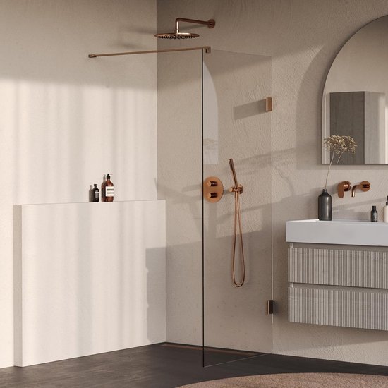 Brauer Void inloopdouche helder glas 80x200 incl. glascoating PVD koper geborsteld GS-VOI1H80200GK