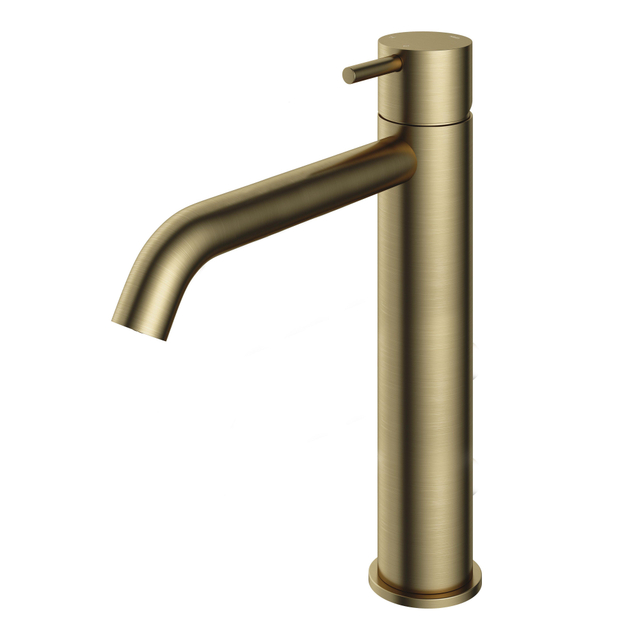 Hotbath Hotbath Cobber hoge wastafelmengkraan met gebogen uitloop zonder waste geborsteld messing CB003HCBB