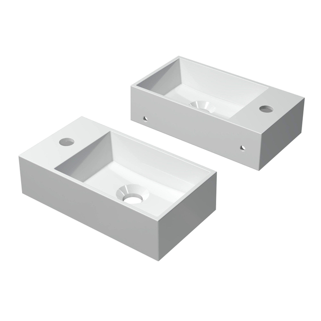 INK INK Contra fonteinbak 40x10x22cm vierkant met kraangat links polystone glans wit 3403020k