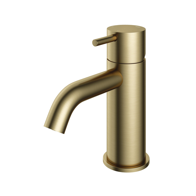 Hotbath Hotbath Cobber lage wastafelmengkraan met gebogen uitloop zonder waste geborsteld messing CB003CBB