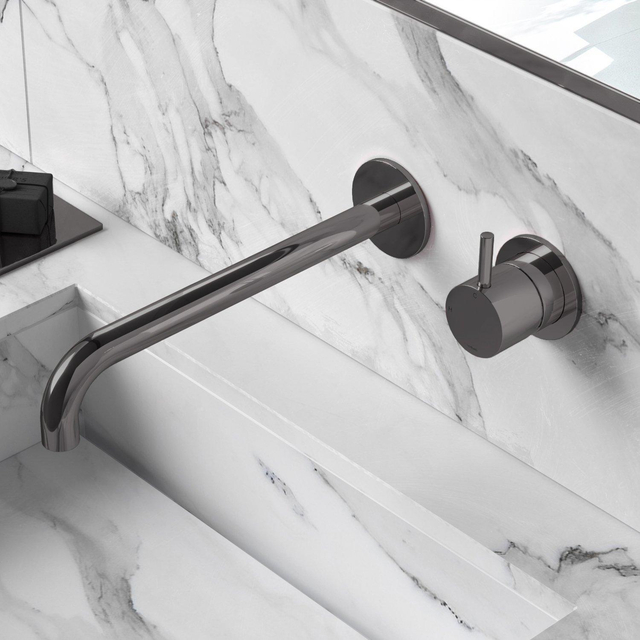 Hotbath Hotbath Cobber afbouwdeel inbouw wastafelmengkraan en 25 cm uitloop zwart chroom CB005EXT25BK